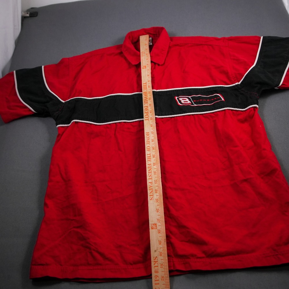 Retro Dale Jr Budweiser Pit Crew Racing Shirt XL Red Button Up Winners Circle - Picture 6 of 11